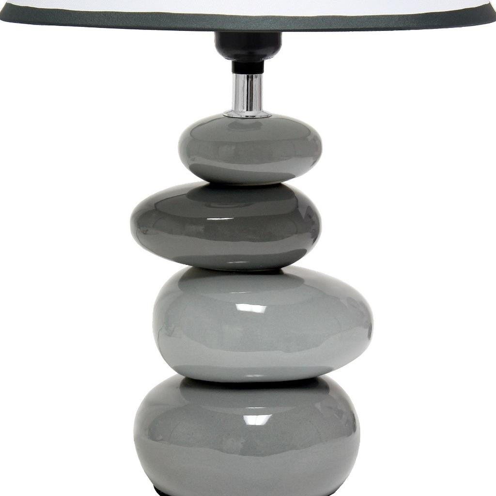 15" Light Gray And Dark Gray Ceramic Novelty Table Lamp LED With White Empire Shade