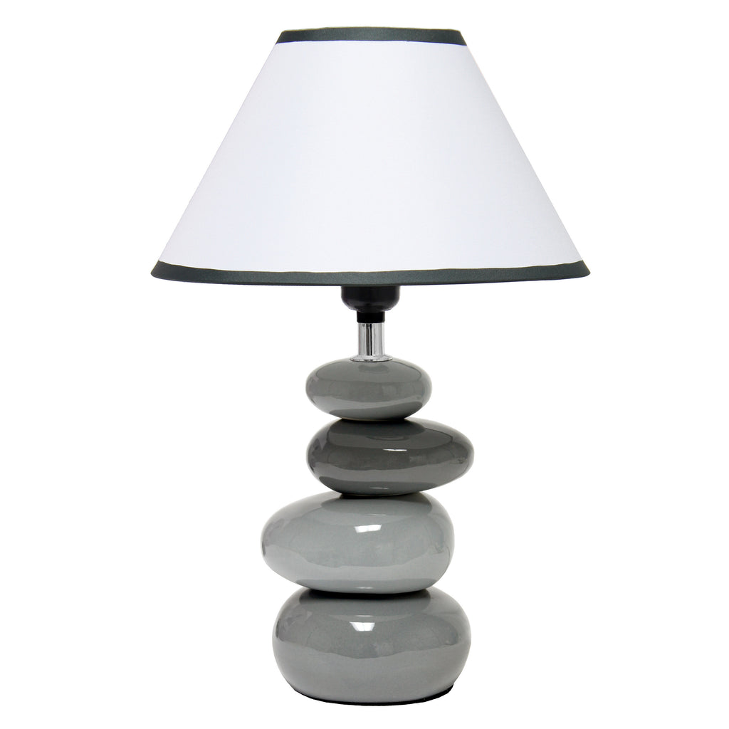 15" Light Gray And Dark Gray Ceramic Novelty Table Lamp LED With White Empire Shade