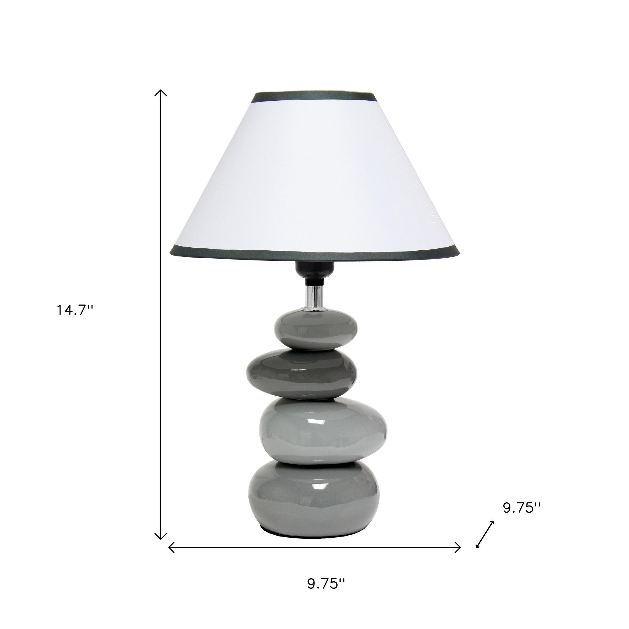15" Light Gray And Dark Gray Ceramic Novelty Table Lamp LED With White Empire Shade