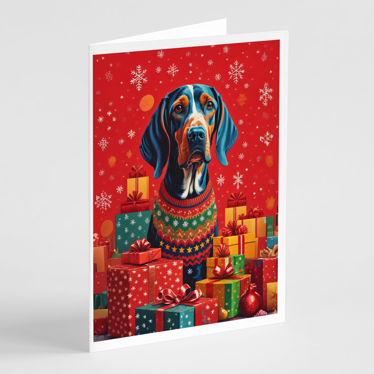 American English Coonhound Christmas Greeting Cards Pack of 8