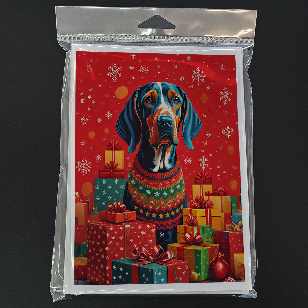 American English Coonhound Christmas Greeting Cards Pack of 8