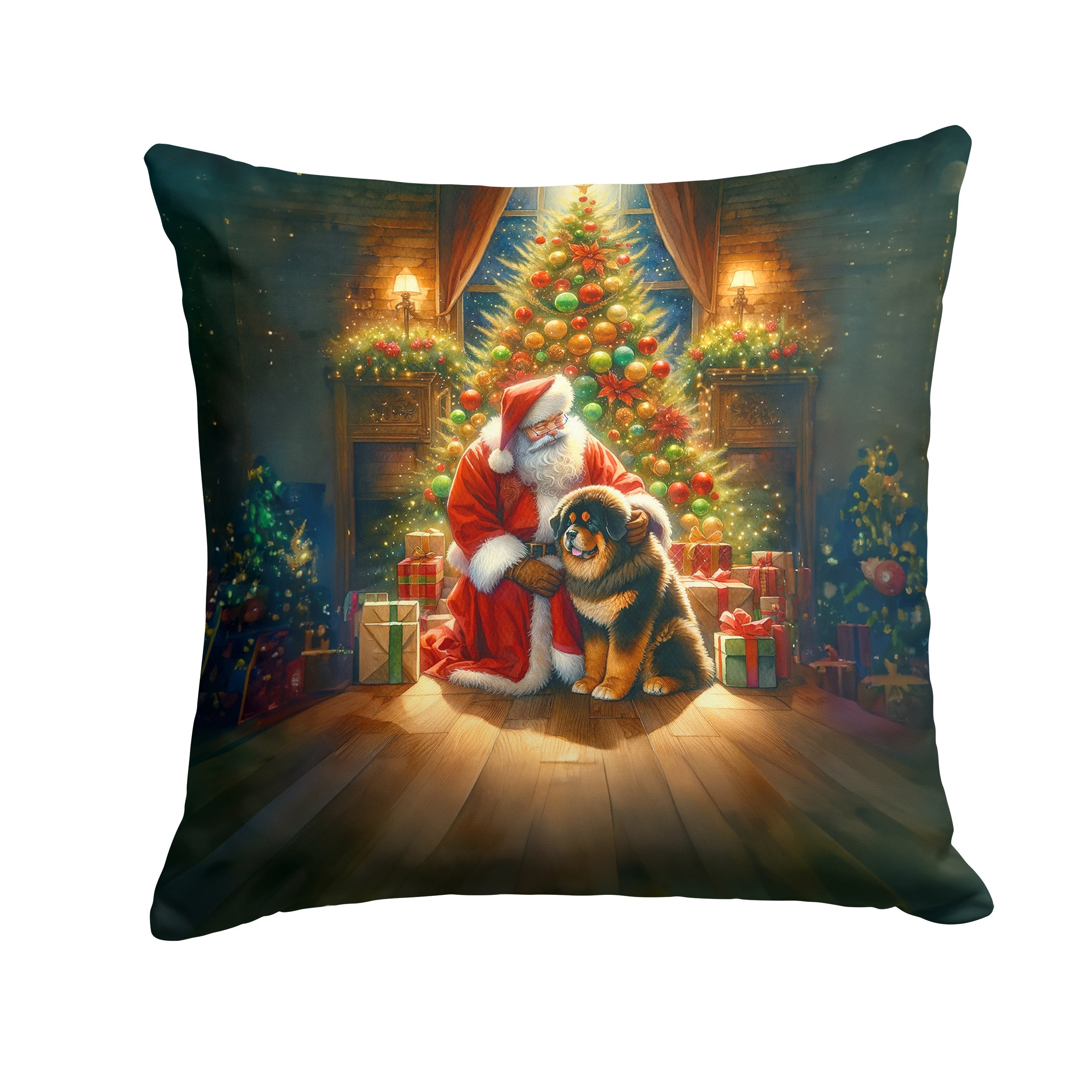 Tibetan Mastiff and Santa Claus Throw Pillow