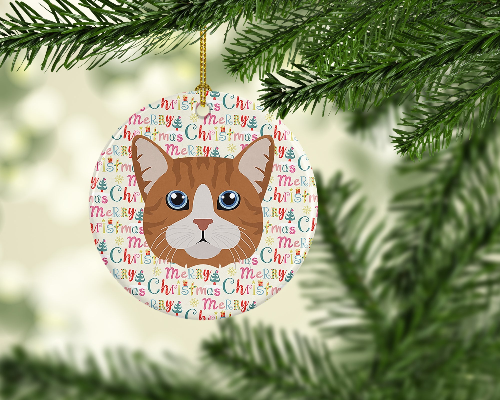 Manx Cat Christmas Ceramic Ornament